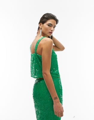 Topshop co ord glassy sequin cami in green