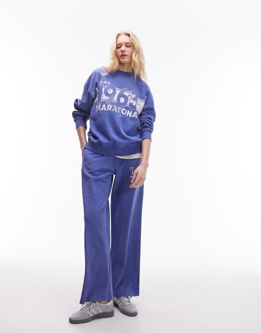 Topshop co ord graphic 1863 maratona vintage wash oversized sweat in blue