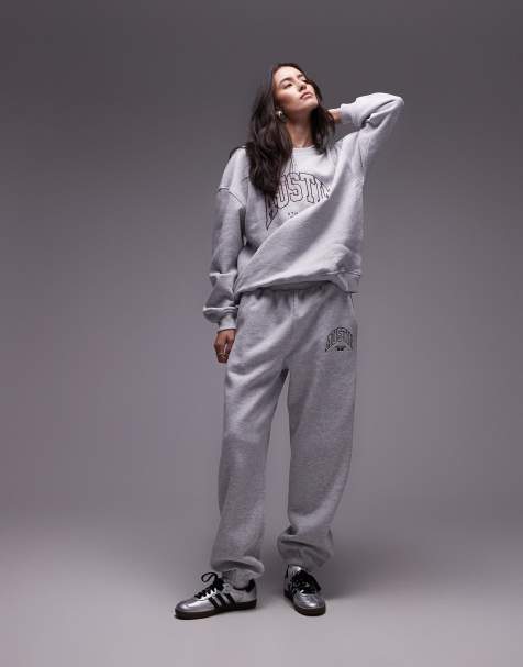 Topshop co ord graphic Austin cuffed jogger in grey - view 1