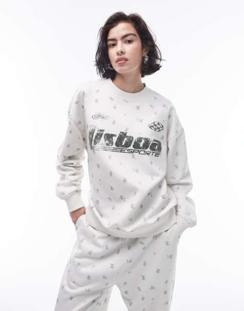 Topshop co ord graphic ditsy Lisboa oversized sweat in ecru - view 1