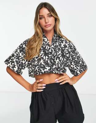 Topshop co-ord graphic flower short sleeve shirt in monochrome - ASOS Price Checker