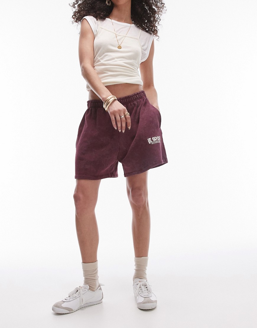 Topshop co ord graphic le sport jogger short in burgundy-Red