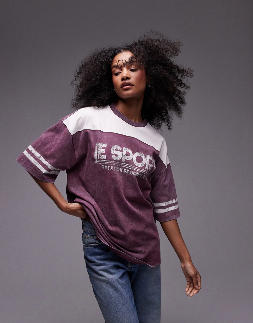 Topshop co ord graphic Le sports oversized tee in burgundy-Red