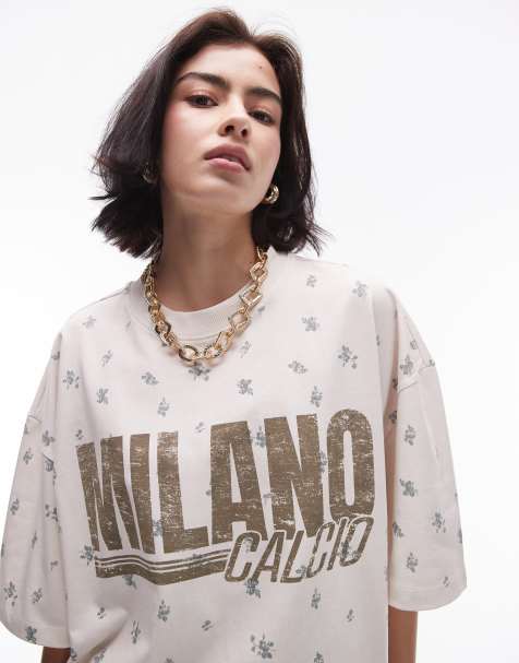 Topshop co ord graphic milano floral print oversized tee in ecru - view 1