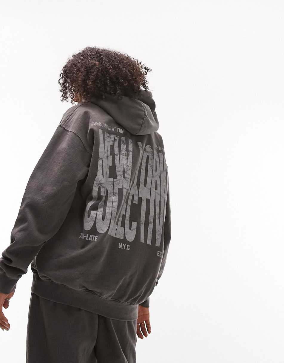 Topshop co ord graphic New York collective oversized hoodie in charcoal