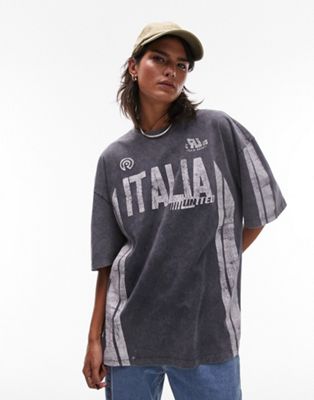 Topshop co-ord graphic sporty Italia oversized tee in slate
