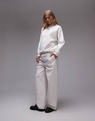 Topshop co-ord graphic Stockholm straight leg jogger in ecru-White