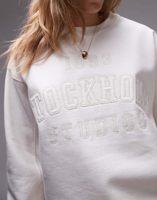 Topshop co-ord graphic Stockholm sweat in ecru, 4 of 4
