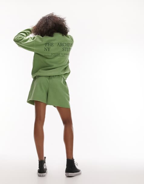 Topshop co ord graphic vintage wash archive oversized sweat in green