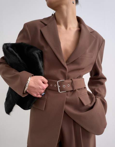 Topshop co ord high break belted blazer in chocolate - view 1