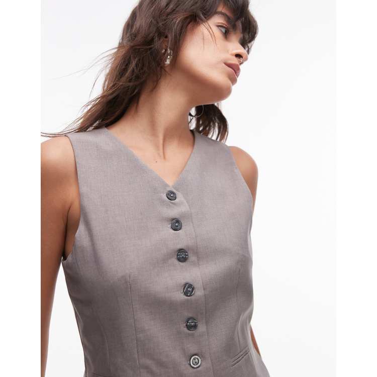 Topshop co ord high button up tailored waistcoat in mink ASOS