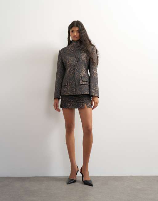Topshop co ord high neck blazer in leopard print, 2 of 4