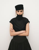 Topshop co-ord high neck grown on shoulder sheer organza top in black