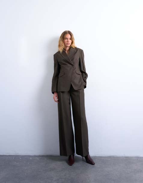 Topshop co ord high waisted belted trouser in brown - view 1