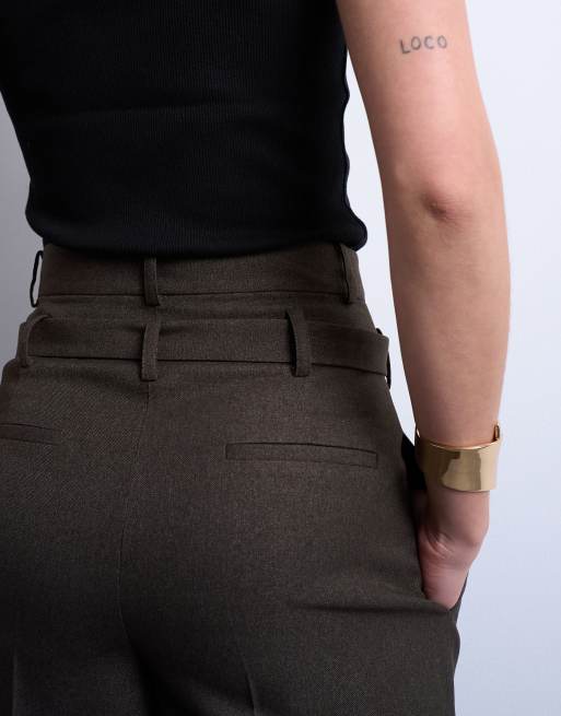Topshop co ord high waisted belted trouser in brown, 5 of 5