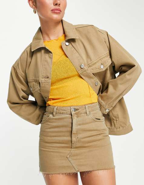 Topshop co-ord high waisted denim skirt in stone - view 1