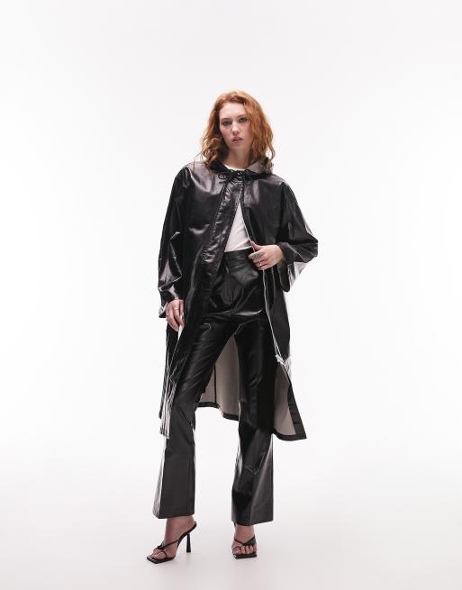 Topshop co ord hooded coated vinyl rain jacket in black