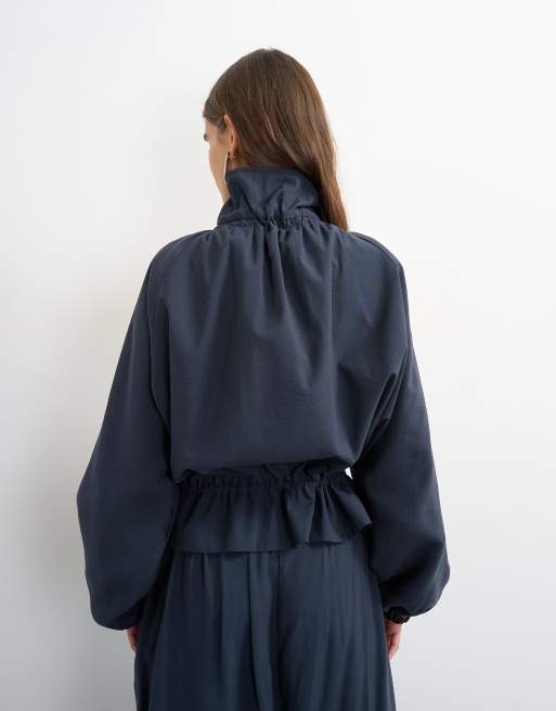 Topshop co ord jakke med ståkrave og bindebælte i navy, 4 af 4