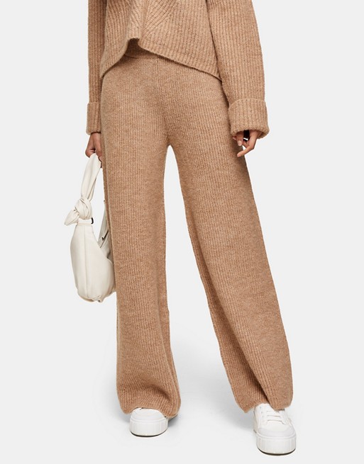 Topshop co-ord knitted wide leg trousers in camel