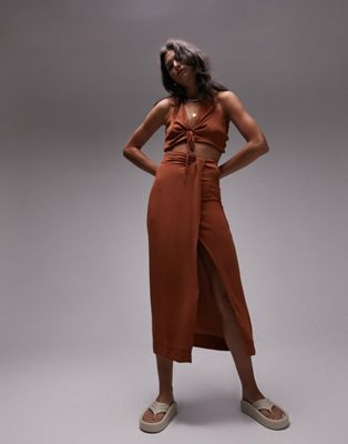 Topshop co-ord knot midi skirt in rust