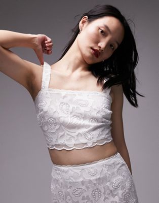 Topshop co-ord lace detail cropped top in ivory