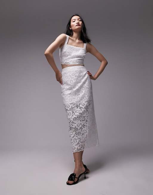 Topshop co-ord lace detail cropped top in ivory , 3 of 4