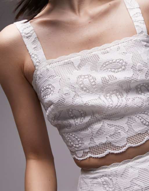 Topshop co-ord lace detail cropped top in ivory , 4 of 4