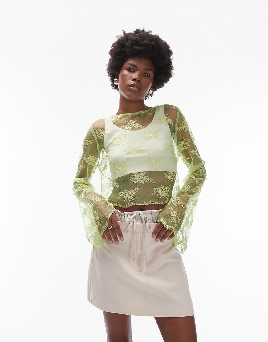Topshop co-ord lace top in lime-Green