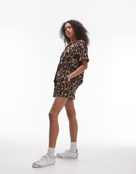 Topshop co-ord leopard short in multi - view 1