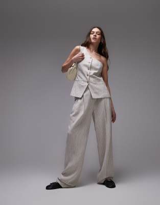 asos Topshop co ord linen 3 piece set in cream pinstripe