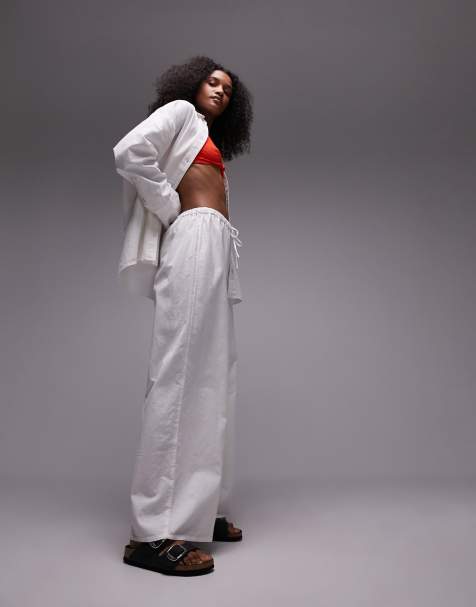 Topshop co-ord linen blend beach trousers in white - view 1