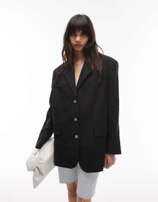 Topshop co-ord linen-blend single breasted blazer in black