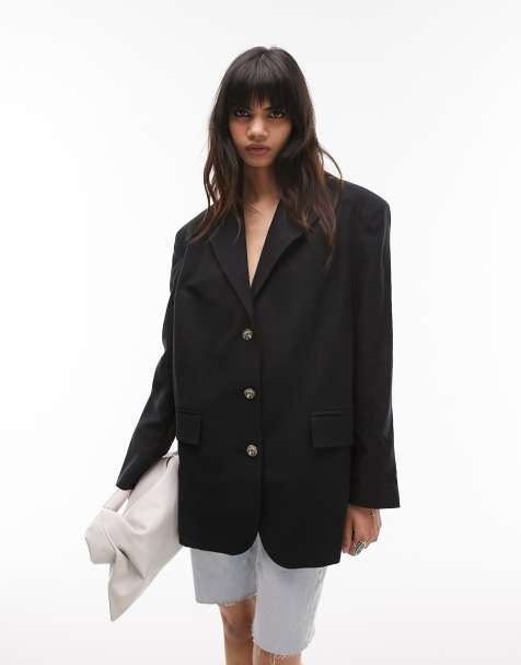 Topshop co-ord linen-blend single breasted blazer in black - view 1