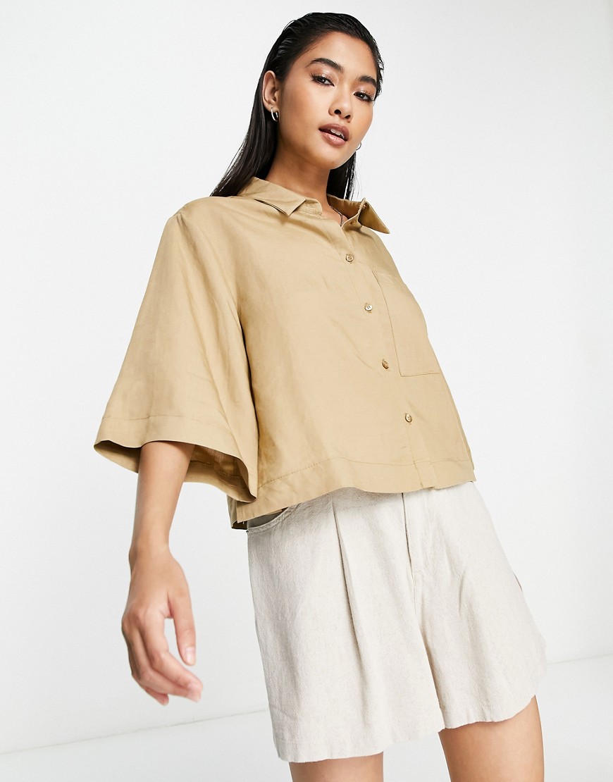 Topshop co-ord linen boxy shirt in camel-Neutral