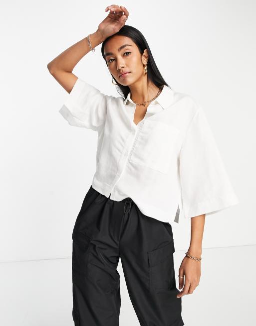 Topshop Co-ord Linen Boxy Shirt In White 