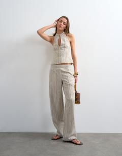 Co ord linen look stripe low rise trouser in ecru