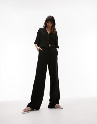 Topshop co-ord linen look wide leg relaxed trouser in black