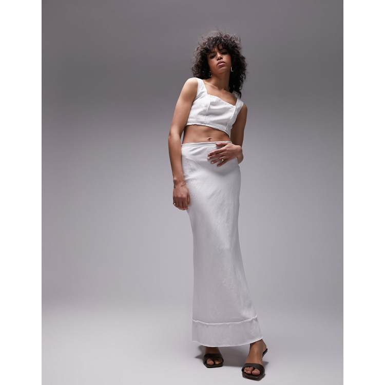 High waisted white satin skirt outlet