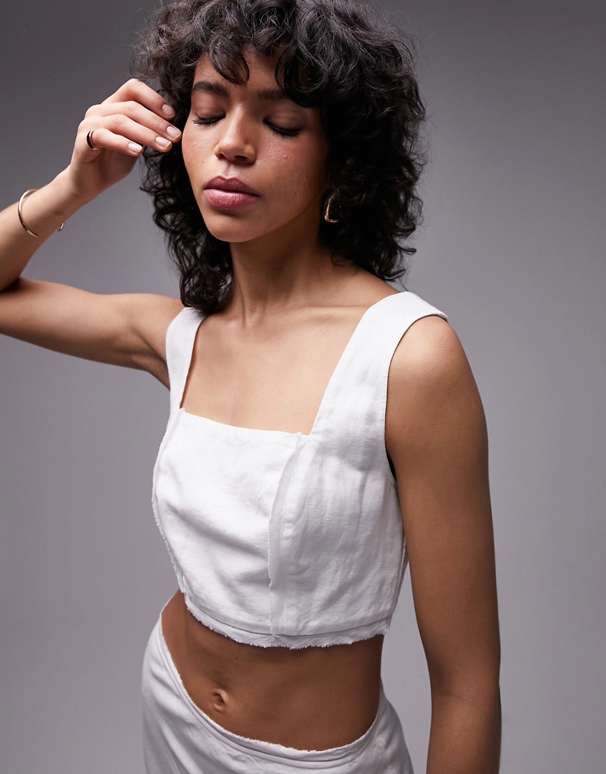 Topshop co-ord linen square neck bralet in ivory-White