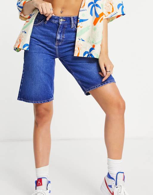 Topshop Co ord longline Editor denim short in bright blue