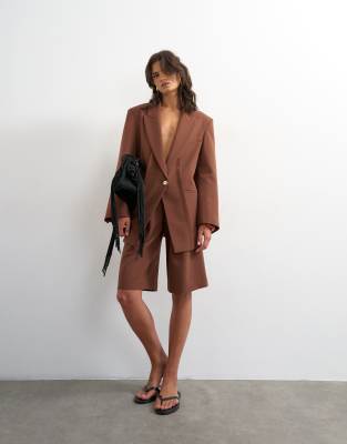 Topshop Co Ord Longline Short In Brown
