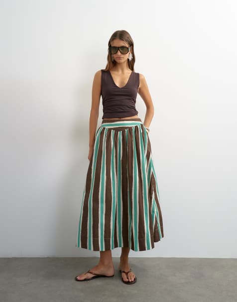 Topshop co-ord maxi-rok met verlaagde taille in bruine streep - view 1