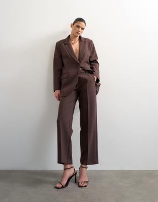 Topshop Co Ord Mid Rise Clean Straight Trouser In Chocolate-brown