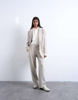 Topshop Co Ord Mid Rise Clean Straight Trouser In Stone-neutral