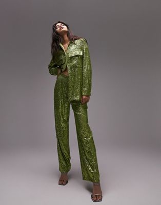 Topshop co-ord mini sequin slouch trouser in kiwi