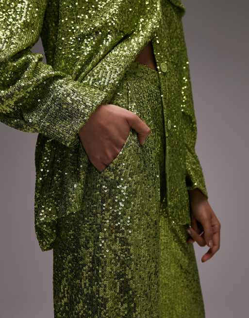 Topshop co-ord mini sequin slouch trouser in kiwi , 3 of 4