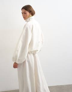 Model wearing Co ord modal jacket in ecru
