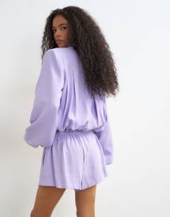 Model wearing Co ord modal mini short in lilac
