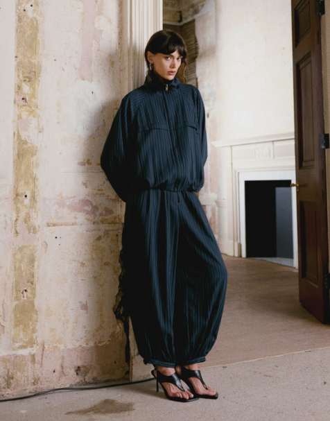 Topshop co ord modal stripe bubble hem trouser  in navy - view 1