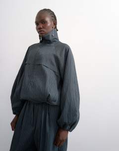 Co ord modal stripe zip through jacket in navy